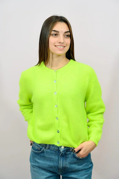 Cardigan Verde Fluo in Lana Morbida